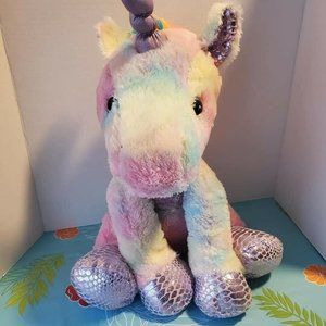 Vintage Kelly Toys 15 inch Unicorn Plush with Multicolor Fur and Rainbow Horn